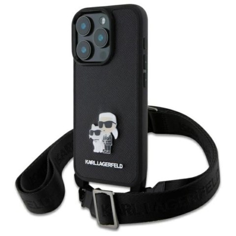 Karl Lagerfeld Saffiano Karl & Choupette Metal Pin CBDY Strap - Etui iPhone 16 Pro Max (czarny) Karl Lagerfeld Saffiano Karl & Choupette Metal Pin CBDY Strap - Etui iPhone 16 Pro Max (czarny)