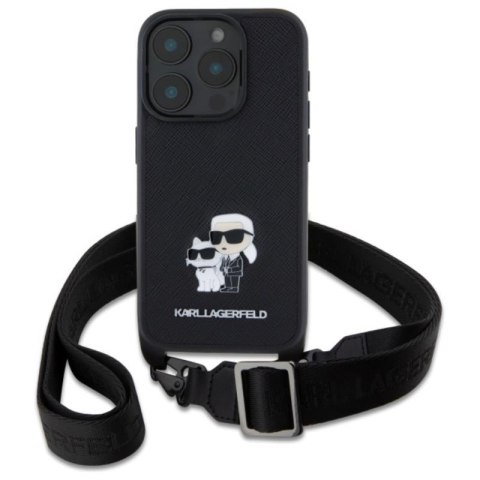 Karl Lagerfeld Saffiano Karl & Choupette Metal Pin CBDY Strap - Etui iPhone 16 Pro Max (czarny) Karl Lagerfeld Saffiano Karl & Choupette Metal Pin CBDY Strap - Etui iPhone 16 Pro Max (czarny)