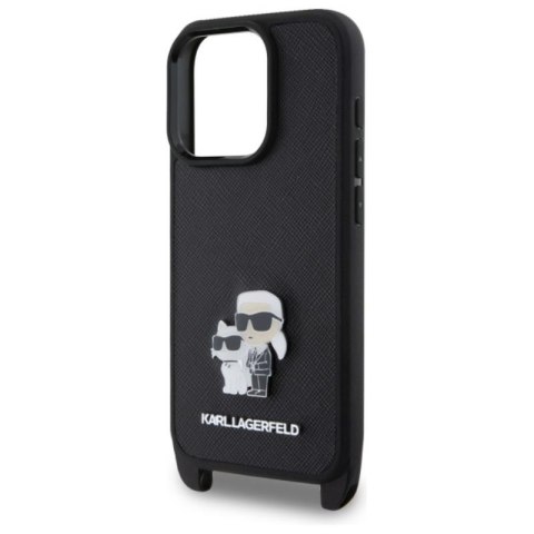 Karl Lagerfeld Saffiano Karl & Choupette Metal Pin CBDY Strap - Etui iPhone 16 Pro Max (czarny) Karl Lagerfeld Saffiano Karl & Choupette Metal Pin CBDY Strap - Etui iPhone 16 Pro Max (czarny)