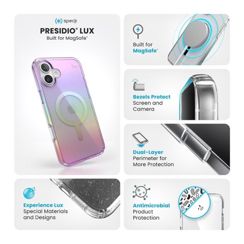 Speck Presidio2 Lux MagSafe - Etui iPhone 16 Plus (Amazing Purple / Clear) Speck Presidio2 Lux MagSafe - Etui iPhone 16 Plus (Amazing Purple / Clear)
