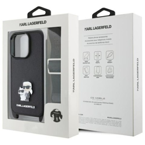 Karl Lagerfeld Saffiano Karl & Choupette Metal Pin CBDY Strap - Etui iPhone 16 Pro Max (czarny) Karl Lagerfeld Saffiano Karl & Choupette Metal Pin CBDY Strap - Etui iPhone 16 Pro Max (czarny)