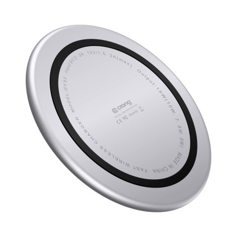 Crong PowerSpot Fast Wireless Charger - Aluminiowa ładowarka bezprzewodowa Qi 15W USB-C z powłoką ze szkła hartowanego (Silver W Crong PowerSpot Fast Wireless Charger - Aluminiowa ładowarka bezprzewodowa Qi 15W USB-C z powłoką ze szkła hartowanego (Silver W