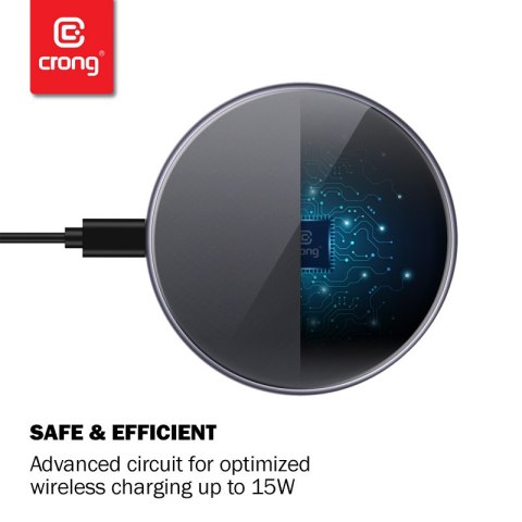 Crong PowerSpot Fast Wireless Charger - Aluminiowa ładowarka bezprzewodowa Qi 15W USB-C z powłoką ze szkła hartowanego (Silver W Crong PowerSpot Fast Wireless Charger - Aluminiowa ładowarka bezprzewodowa Qi 15W USB-C z powłoką ze szkła hartowanego (Silver W