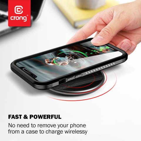 Crong PowerSpot Fast Wireless Charger - Aluminiowa ładowarka bezprzewodowa Qi 15W USB-C z powłoką ze szkła hartowanego (Silver W Crong PowerSpot Fast Wireless Charger - Aluminiowa ładowarka bezprzewodowa Qi 15W USB-C z powłoką ze szkła hartowanego (Silver W