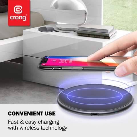 Crong PowerSpot Fast Wireless Charger - Aluminiowa ładowarka bezprzewodowa Qi 15W USB-C z powłoką ze szkła hartowanego (Silver W Crong PowerSpot Fast Wireless Charger - Aluminiowa ładowarka bezprzewodowa Qi 15W USB-C z powłoką ze szkła hartowanego (Silver W
