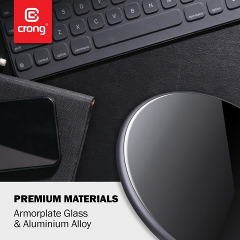Crong PowerSpot Fast Wireless Charger - Aluminiowa ładowarka bezprzewodowa Qi 15W USB-C z powłoką ze szkła hartowanego (Silver W Crong PowerSpot Fast Wireless Charger - Aluminiowa ładowarka bezprzewodowa Qi 15W USB-C z powłoką ze szkła hartowanego (Silver W
