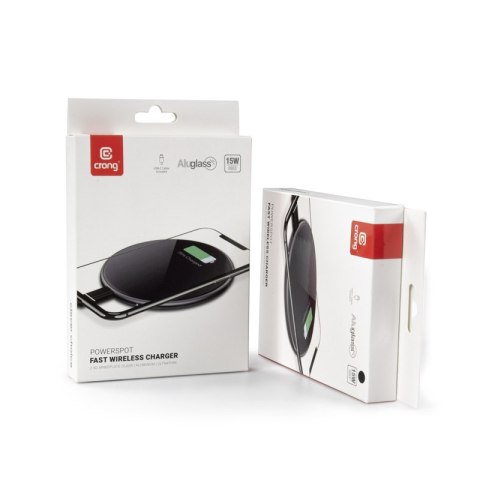 Crong PowerSpot Fast Wireless Charger - Aluminiowa ładowarka bezprzewodowa Qi 15W USB-C z powłoką ze szkła hartowanego (Silver W Crong PowerSpot Fast Wireless Charger - Aluminiowa ładowarka bezprzewodowa Qi 15W USB-C z powłoką ze szkła hartowanego (Silver W