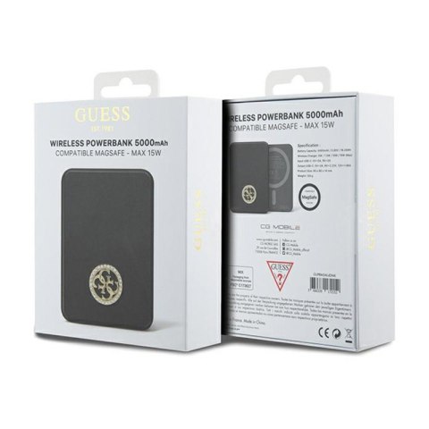 Guess 4G Strassed Metal Logo MagSafe - Power Bank indukcyjny 5000 mAh 15W MagSafe (czarny) Guess 4G Strassed Metal Logo MagSafe - Power Bank indukcyjny 5000 mAh 15W MagSafe (czarny)