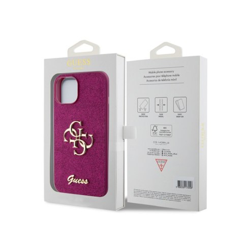 Guess Glitter Script Big 4G - Etui iPhone 15 (fioletowy) Guess Glitter Script Big 4G - Etui iPhone 15 (fioletowy)