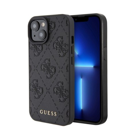Guess Leather 4G Stamped - Etui iPhone 15 (czarny) Guess Leather 4G Stamped - Etui iPhone 15 (czarny)