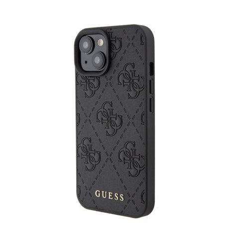 Guess Leather 4G Stamped - Etui iPhone 15 (czarny) Guess Leather 4G Stamped - Etui iPhone 15 (czarny)