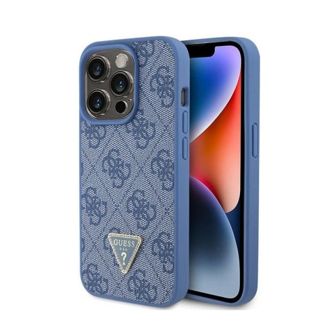 Guess Leather 4G Triangle Strass - Etui iPhone 15 Pro (niebieski) Guess Leather 4G Triangle Strass - Etui iPhone 15 Pro (niebieski)