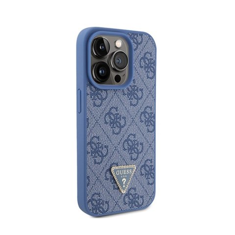 Guess Leather 4G Triangle Strass - Etui iPhone 15 Pro (niebieski) Guess Leather 4G Triangle Strass - Etui iPhone 15 Pro (niebieski)