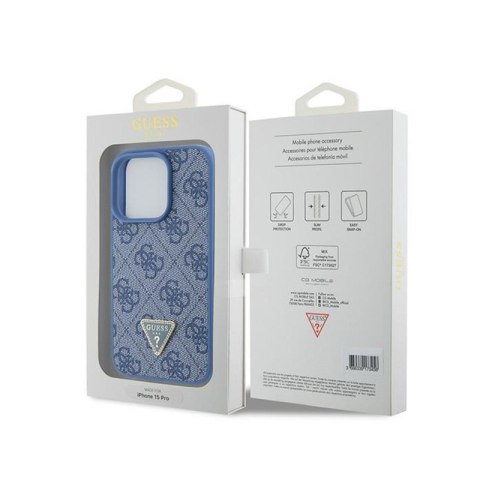Guess Leather 4G Triangle Strass - Etui iPhone 15 Pro (niebieski) Guess Leather 4G Triangle Strass - Etui iPhone 15 Pro (niebieski)