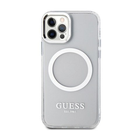 Guess Metal Outline MagSafe - Etui iPhone 12 / iPhone 12 Pro (przezroczysty / srebrny) Guess Metal Outline MagSafe - Etui iPhone 12 / iPhone 12 Pro (przezroczysty / srebrny)