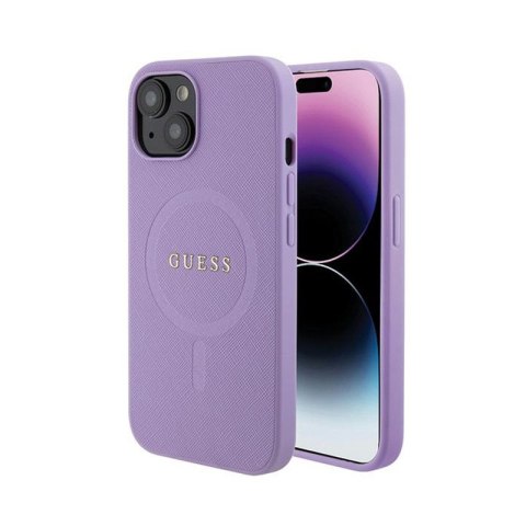 Guess Saffiano MagSafe - Etui iPhone 15 (fioletowy) Guess Saffiano MagSafe - Etui iPhone 15 (fioletowy)