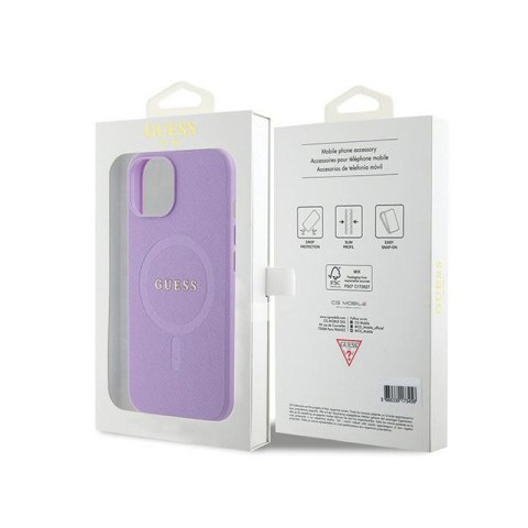 Guess Saffiano MagSafe - Etui iPhone 15 (fioletowy) Guess Saffiano MagSafe - Etui iPhone 15 (fioletowy)