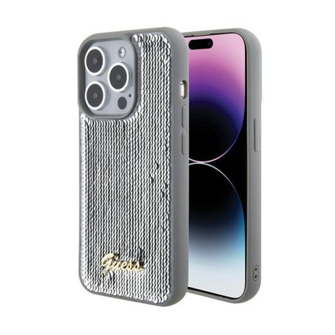 Guess Sequin Script Metal - Etui iPhone 15 Pro Max (srebrny) Guess Sequin Script Metal - Etui iPhone 15 Pro Max (srebrny)