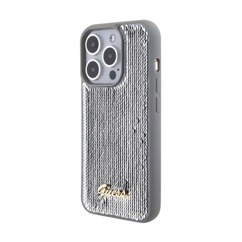 Guess Sequin Script Metal - Etui iPhone 15 Pro Max (srebrny) Guess Sequin Script Metal - Etui iPhone 15 Pro Max (srebrny)