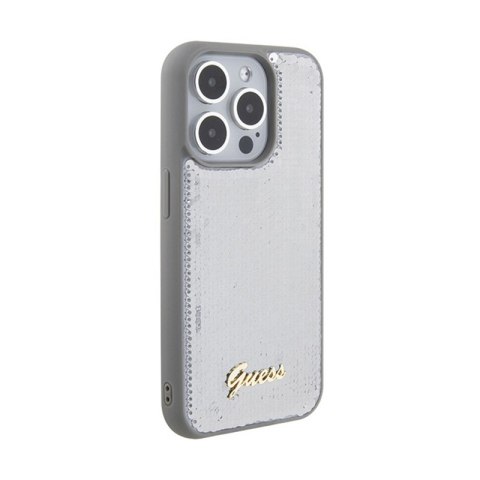 Guess Sequin Script Metal - Etui iPhone 15 Pro Max (srebrny) Guess Sequin Script Metal - Etui iPhone 15 Pro Max (srebrny)