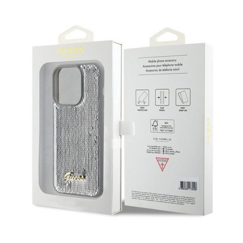 Guess Sequin Script Metal - Etui iPhone 15 Pro Max (srebrny) Guess Sequin Script Metal - Etui iPhone 15 Pro Max (srebrny)