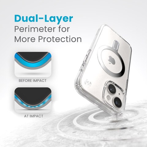 Speck Presidio Perfect-Clear ClickLock & Magsafe - Etui iPhone 15 / iPhone 14 / iPhone 13 (Clear / Chrome Finish / Serene Silver Speck Presidio Perfect-Clear ClickLock & Magsafe - Etui iPhone 15 / iPhone 14 / iPhone 13 (Clear / Chrome Finish / Serene Silver