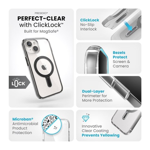 Speck Presidio Perfect-Clear ClickLock & Magsafe - Etui iPhone 15 / iPhone 14 / iPhone 13 (Clear / Frosted Black / Slate Grey) Speck Presidio Perfect-Clear ClickLock & Magsafe - Etui iPhone 15 / iPhone 14 / iPhone 13 (Clear / Frosted Black / Slate Grey)