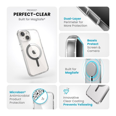Speck Presidio Perfect-Clear MagSafe - Etui iPhone 15 / iPhone 14 / iPhone 13 (Clear / Chrome Finish / Serene Silver) Speck Presidio Perfect-Clear MagSafe - Etui iPhone 15 / iPhone 14 / iPhone 13 (Clear / Chrome Finish / Serene Silver)