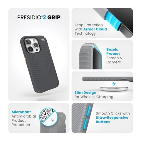 Speck Presidio2 Grip - Etui iPhone 15 Pro (Charcoal Grey / Cool Bronze / White) Speck Presidio2 Grip - Etui iPhone 15 Pro (Charcoal Grey / Cool Bronze / White)