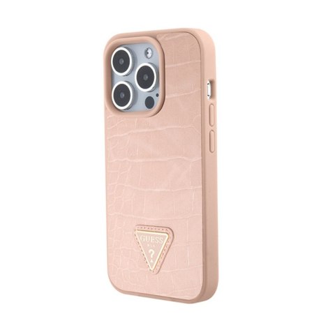 Guess Croco Triangle Metal Logo - Etui iPhone 15 Pro Max (różowy) Guess Croco Triangle Metal Logo - Etui iPhone 15 Pro Max (różowy)