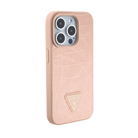 Guess Croco Triangle Metal Logo - Etui iPhone 15 Pro Max (różowy) Guess Croco Triangle Metal Logo - Etui iPhone 15 Pro Max (różowy)