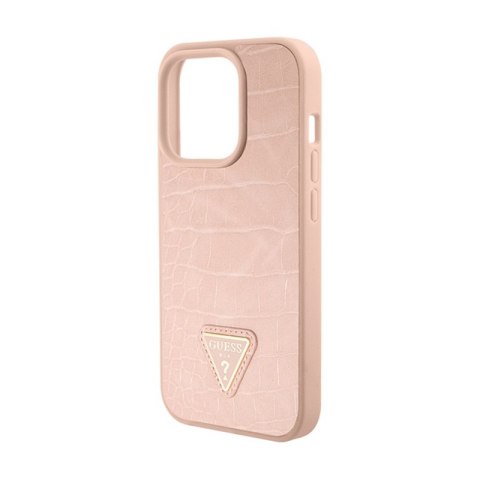 Guess Croco Triangle Metal Logo - Etui iPhone 15 Pro Max (różowy) Guess Croco Triangle Metal Logo - Etui iPhone 15 Pro Max (różowy)