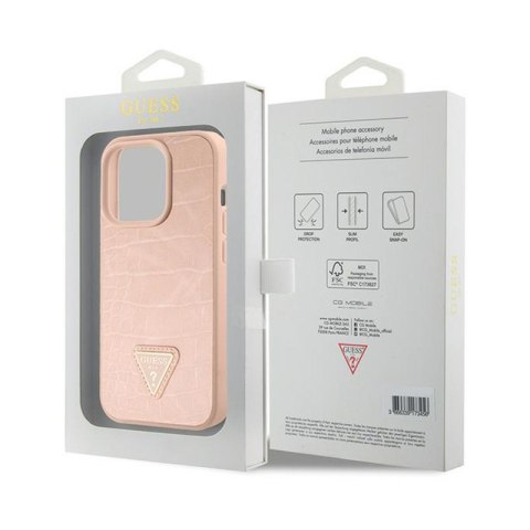 Guess Croco Triangle Metal Logo - Etui iPhone 15 Pro Max (różowy) Guess Croco Triangle Metal Logo - Etui iPhone 15 Pro Max (różowy)