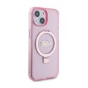 Guess Ring Stand Script Glitter MagSafe - Etui iPhone 15 Plus (różowy)
