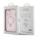 Guess Ring Stand Script Glitter MagSafe - Etui iPhone 15 Plus (różowy)