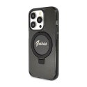 Guess Ring Stand Script Glitter MagSafe - Etui iPhone 15 Pro (czarny)