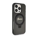 Guess Ring Stand Script Glitter MagSafe - Etui iPhone 15 Pro (czarny)