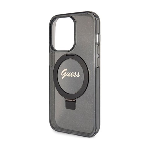 Guess Ring Stand Script Glitter MagSafe - Etui iPhone 15 Pro (czarny) Guess Ring Stand Script Glitter MagSafe - Etui iPhone 15 Pro (czarny)