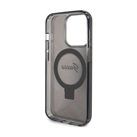 Guess Ring Stand Script Glitter MagSafe - Etui iPhone 15 Pro (czarny) Guess Ring Stand Script Glitter MagSafe - Etui iPhone 15 Pro (czarny)