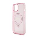 Guess Ring Stand Script Glitter MagSafe - Etui iPhone 15 (różowy)