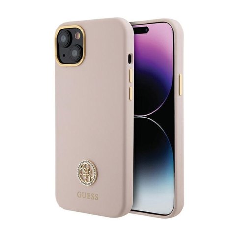 Guess Silicone Logo Strass 4G - Etui iPhone 15 (różowy) Guess Silicone Logo Strass 4G - Etui iPhone 15 (różowy)