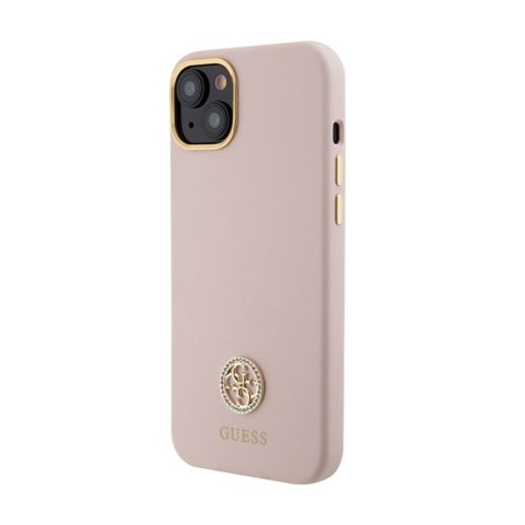 Guess Silicone Logo Strass 4G - Etui iPhone 15 (różowy) Guess Silicone Logo Strass 4G - Etui iPhone 15 (różowy)