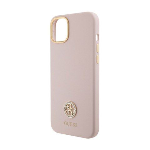 Guess Silicone Logo Strass 4G - Etui iPhone 15 (różowy) Guess Silicone Logo Strass 4G - Etui iPhone 15 (różowy)