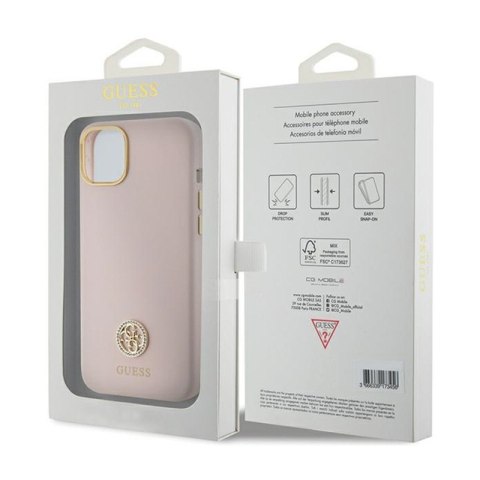 Guess Silicone Logo Strass 4G - Etui iPhone 15 (różowy) Guess Silicone Logo Strass 4G - Etui iPhone 15 (różowy)