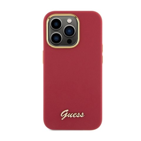 Guess Silicone Script Metal Logo & Frame - Etui iPhone 15 Pro (magenta) Guess Silicone Script Metal Logo & Frame - Etui iPhone 15 Pro (magenta)