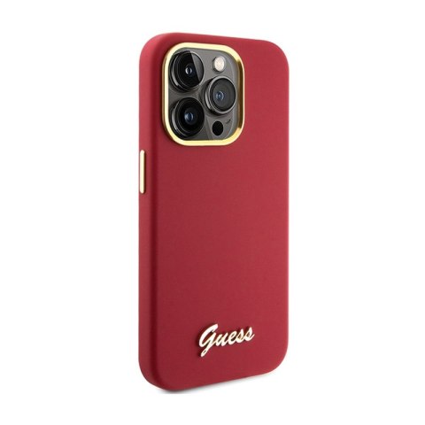 Guess Silicone Script Metal Logo & Frame - Etui iPhone 15 Pro (magenta) Guess Silicone Script Metal Logo & Frame - Etui iPhone 15 Pro (magenta)