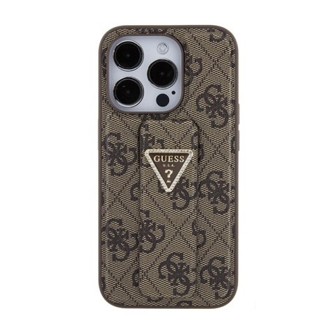 Guess Grip Stand 4G Triangle Strass Logo - Etui iPhone 15 Pro (brązowy) Guess Grip Stand 4G Triangle Strass Logo - Etui iPhone 15 Pro (brązowy)