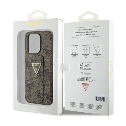 Guess Grip Stand 4G Triangle Strass Logo - Etui iPhone 15 Pro (brązowy) Guess Grip Stand 4G Triangle Strass Logo - Etui iPhone 15 Pro (brązowy)
