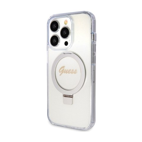 Guess Ring Stand Script Glitter MagSafe - Etui iPhone 15 Pro Max (przezroczysty) Guess Ring Stand Script Glitter MagSafe - Etui iPhone 15 Pro Max (przezroczysty)