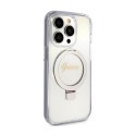 Guess Ring Stand Script Glitter MagSafe - Etui iPhone 15 Pro Max (przezroczysty)